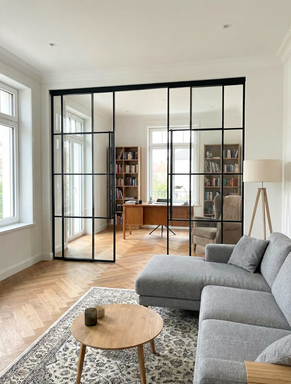Drehtür mit Schallschutz zum Arbeitszimmer